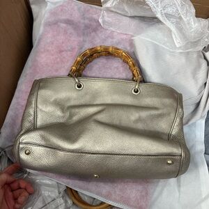 Gucci Elegant Silver Handbag with Bamboo Handles